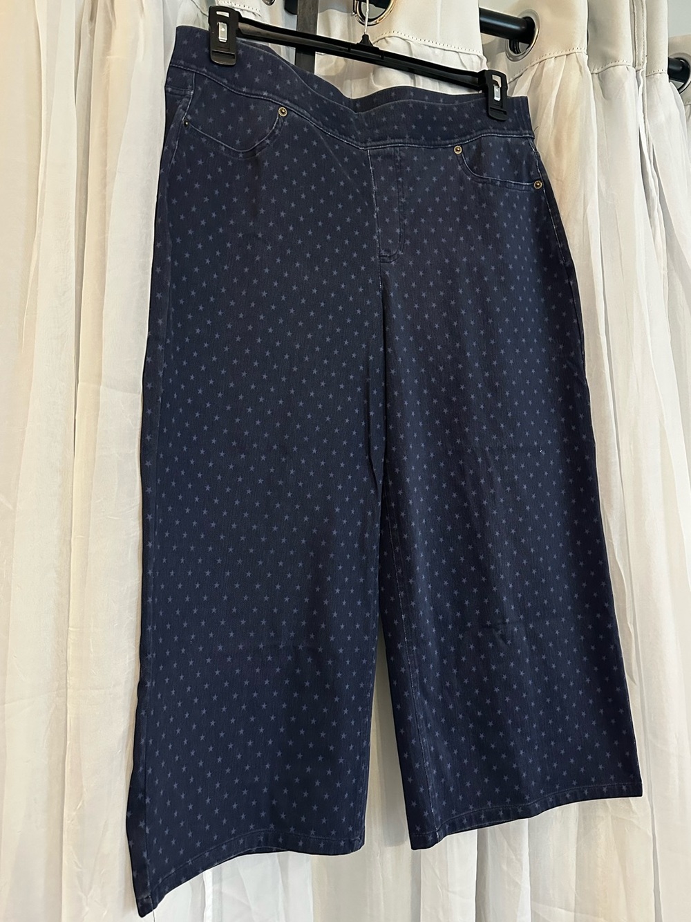 Women’s Navy Patterned Casual Wide Leg Cropped Pants
